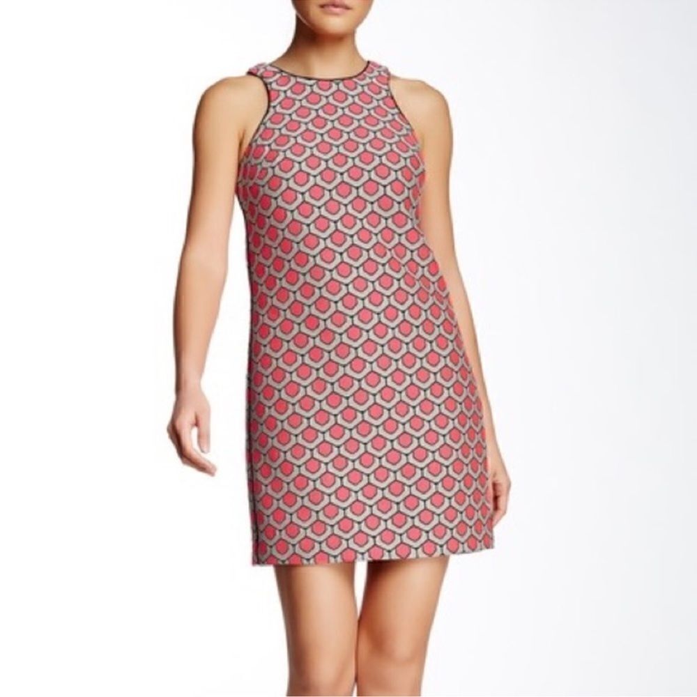 Trina‎ Turk Geometric pink grey Short Sleeve fully lined Shift Dress size 0